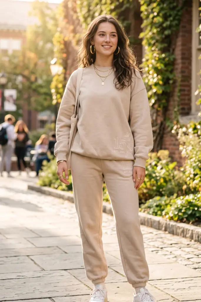 monochromatic-beige-set-gold-jewelry-cute-everyday-school-outfits-pinterest