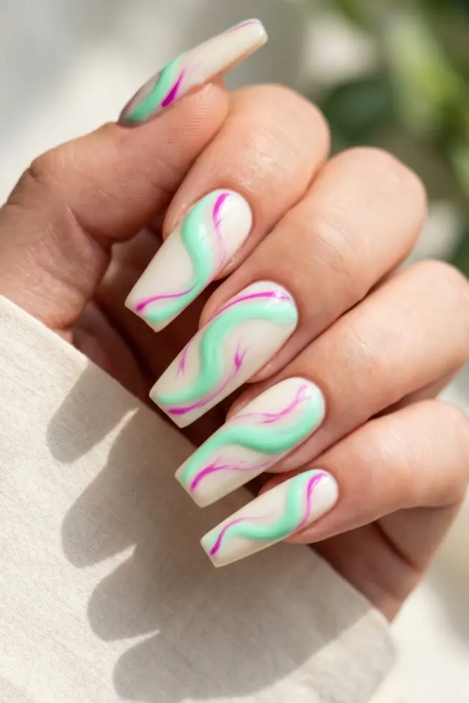 neon-mint-bright-magenta-soft-twists-stunning-neon-abstract-swirl-acrylic-summer-nails-designs-ideas