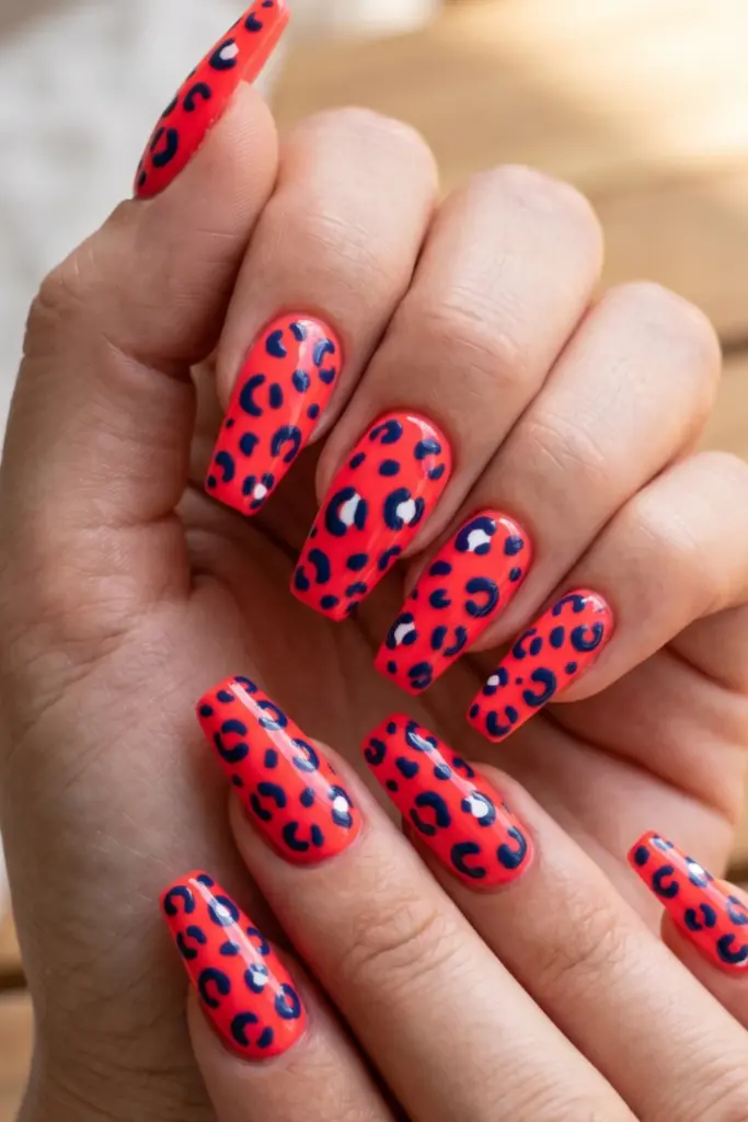 neon-red-blue-leopard-spots-fourth-july-summer-nail-colors-design-ideas