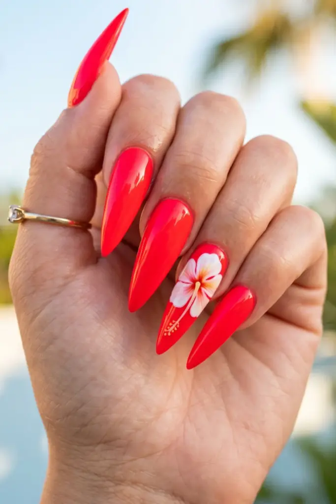 neon-red-tropical-hibiscus-ravishing-red-stiletto-nails-floral-summer-designs-ideas