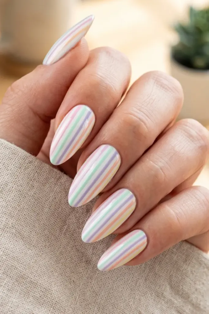 pastel-rainbow-stripes-summer-nail-design-ideas