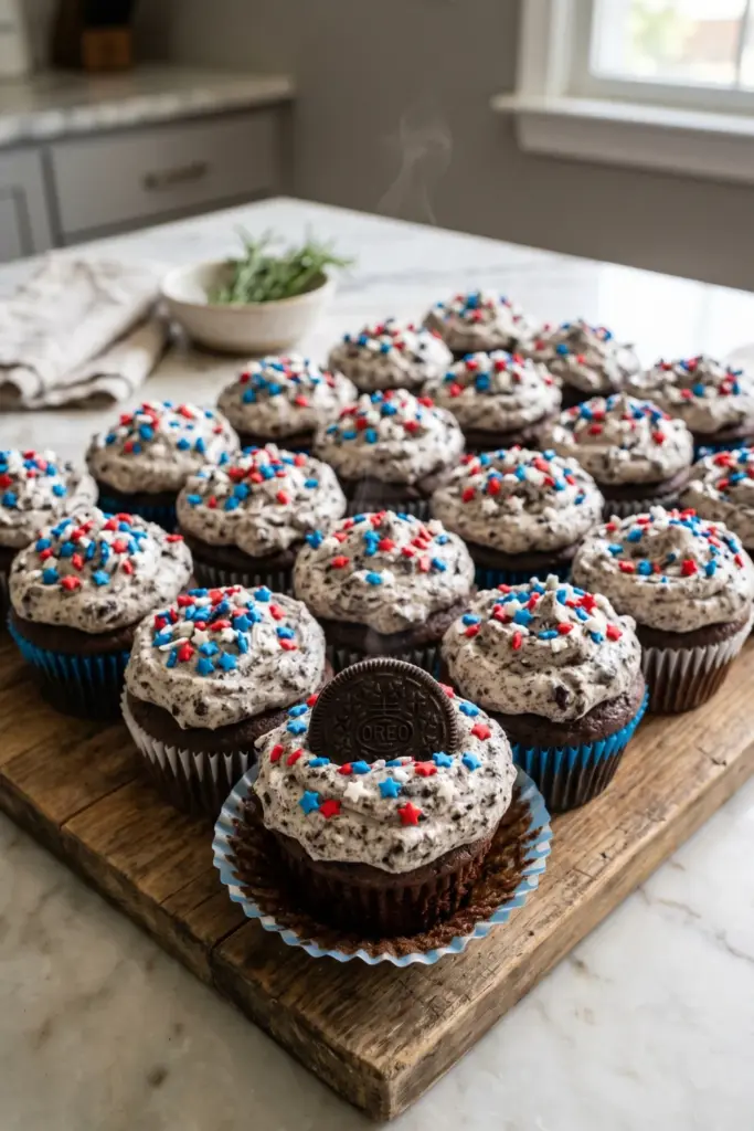 patriotic-oreo-fluff-cupcake-cake-fourth-july-ideas