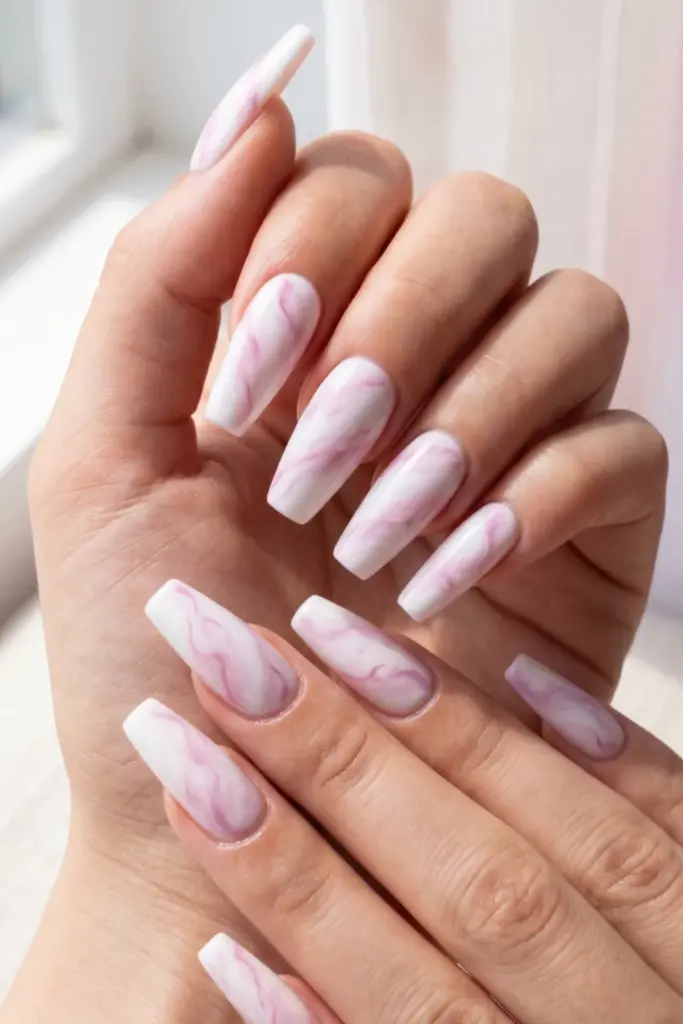 pink-lilac-marble-swirl-pastel-summer-nail-design-ideas