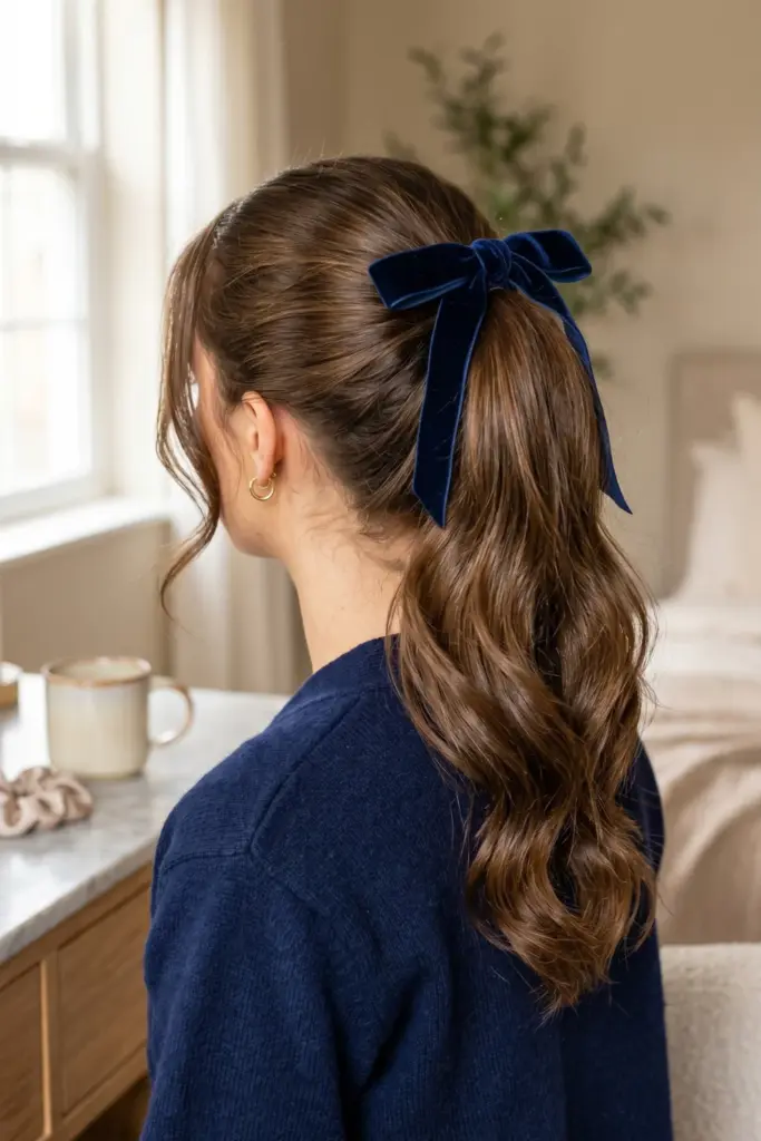ponytail-with-ribbon-easy-school-hairstyles-5-minutes