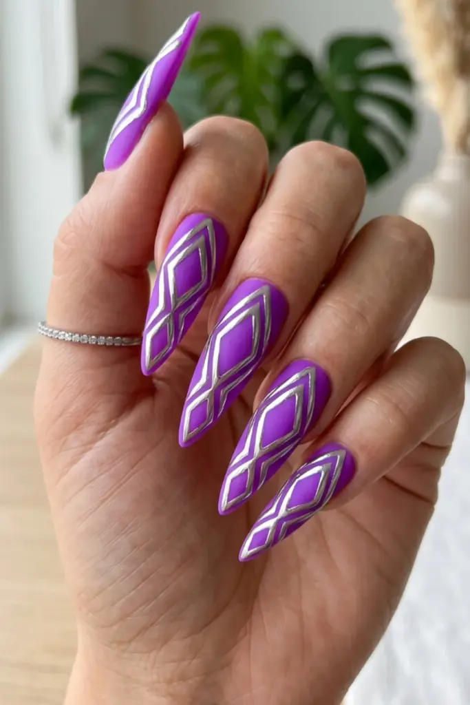 purple-neon-silver-diamonds-stiletto-acrylic-summer-nail-design-ideas