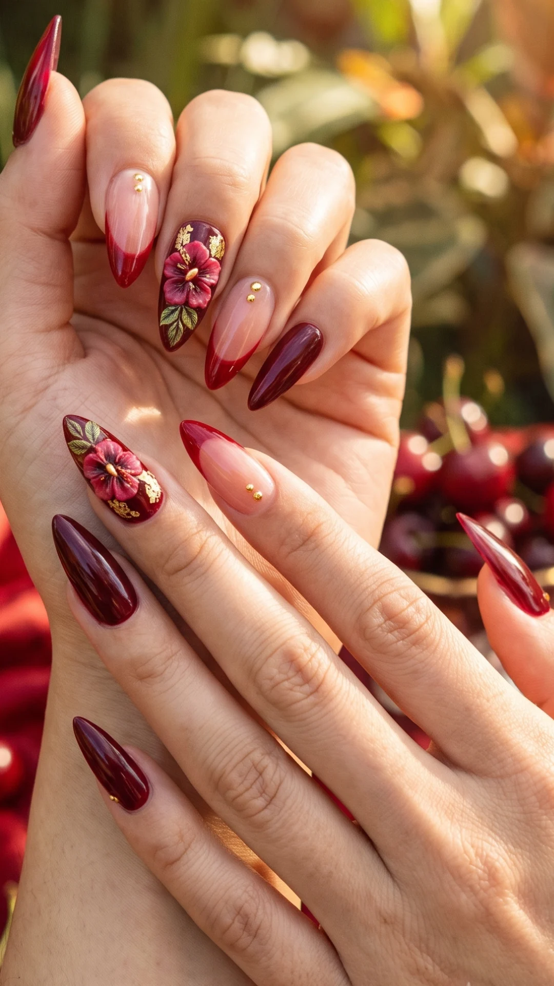 Ravishing Red Stiletto Nail Designs with Floral Accents Perfect for Summer