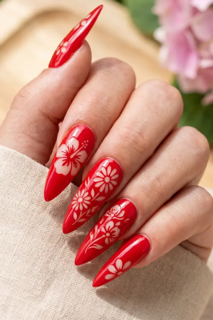red-stiletto-floral-cutouts-ravishing-red-nails-summer-designs-ideas