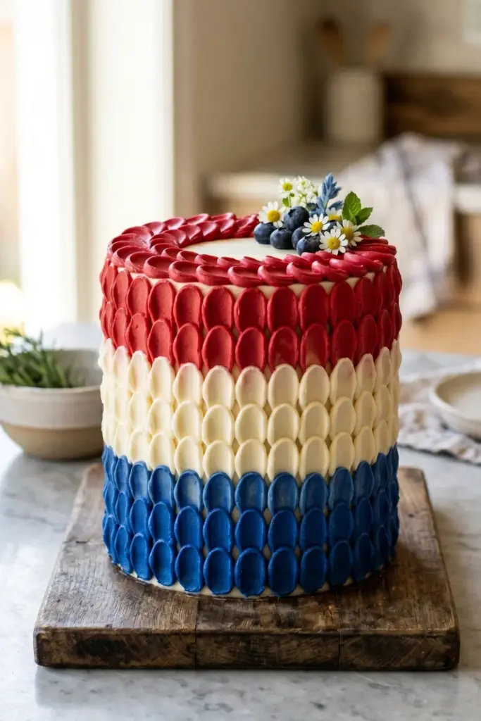 red-white-blue-ombre-petal-cake-fourth-july-patriotic-decorations