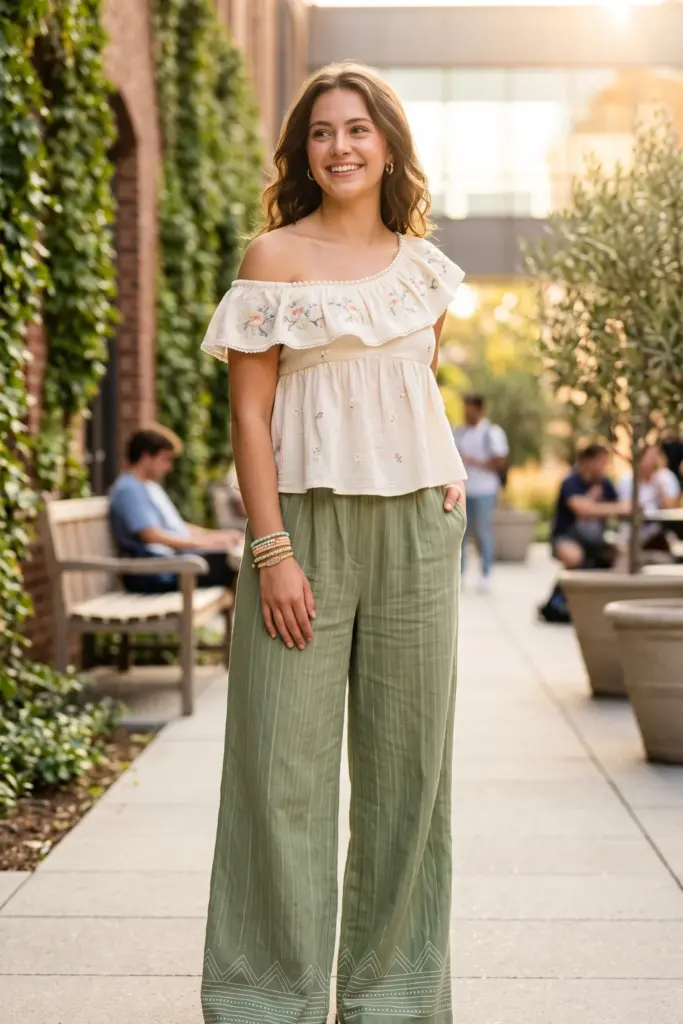 ruffled-peasant-top-wide-leg-linen-pants-school-outfit-picture-day