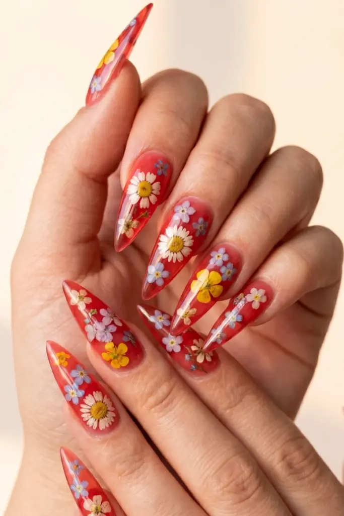 sheer-red-base-wildflowers-ravishing-red-stiletto-nails-floral-summer-designs-ideas