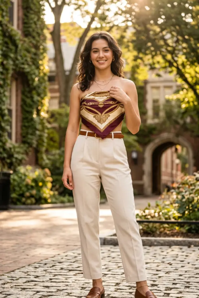silk-scarf-top-high-waisted-trousers-elegant-aesthetic-school-outfit-design-ideas-going-viral