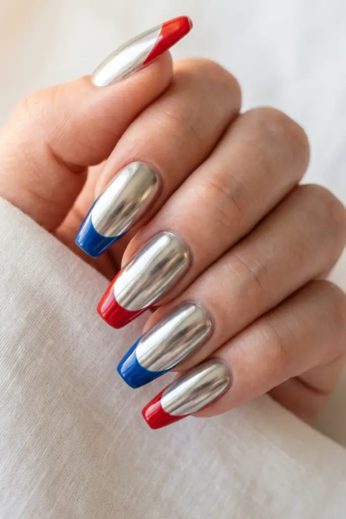 silver-chrome-red-blue-tips-fourth-july-summer-nail-colors-design-ideas