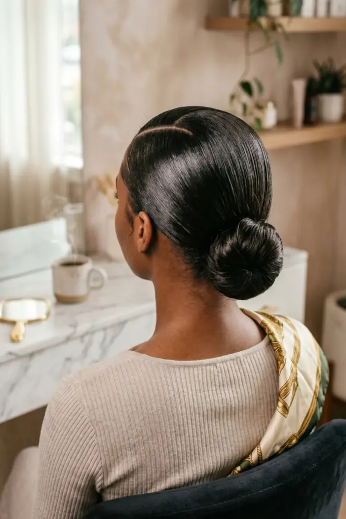 sleek-low-bun-cute-trendy-back-to-school-hairstyles-black-women-ideas
