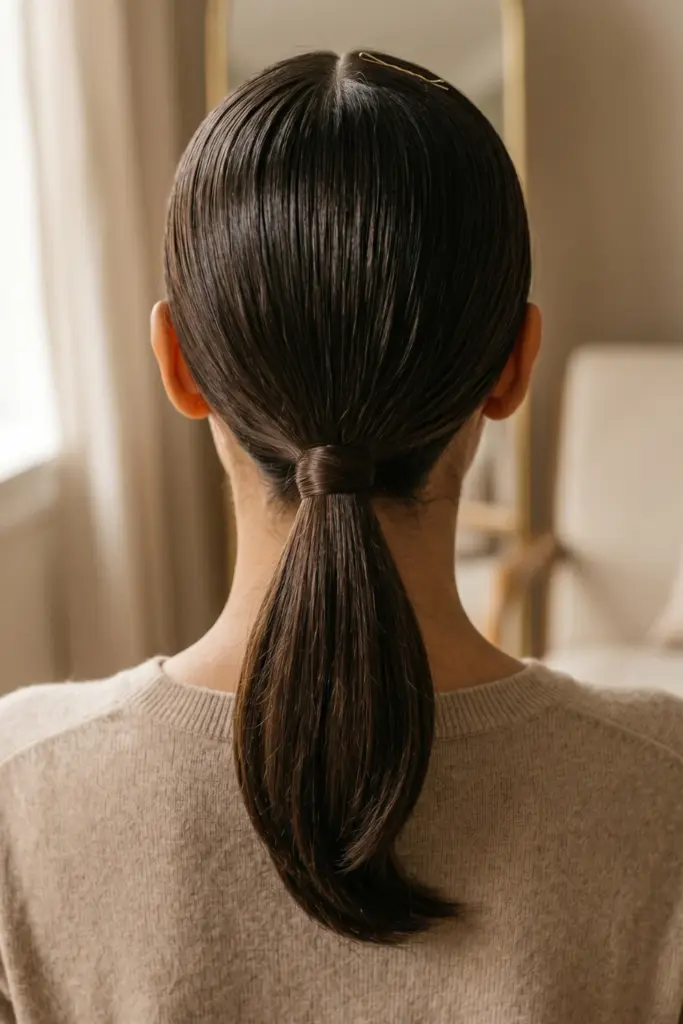 sleek-low-ponytail-gel-cute-back-to-school-hairstyles-busy-mornings