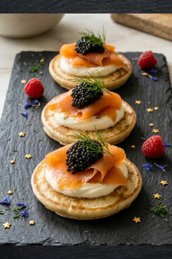smoked-salmon-caviar-blini-fourth-july-finger-foods