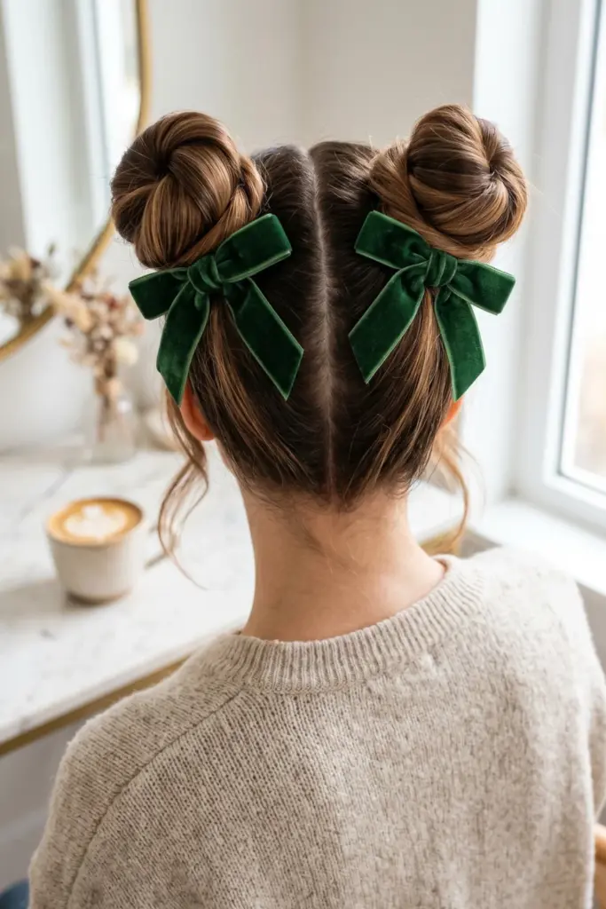 space-buns-soft-fabric-ribbons-cute-back-to-school-heatless-hairstyles-healthy-hair
