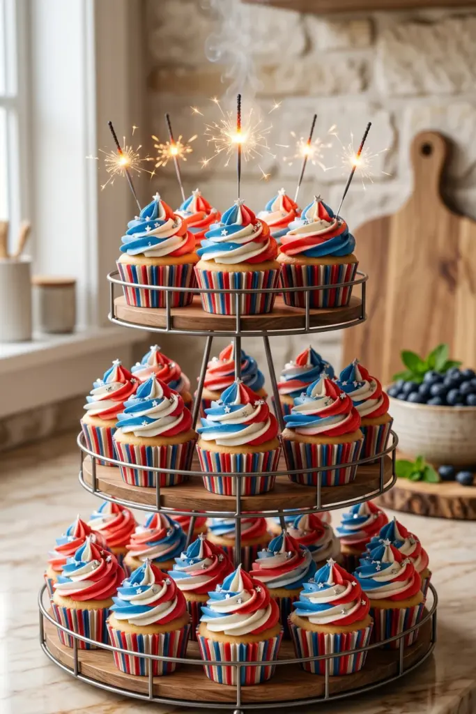 sparkler-cupcake-tower-cake-fourth-july-recipes