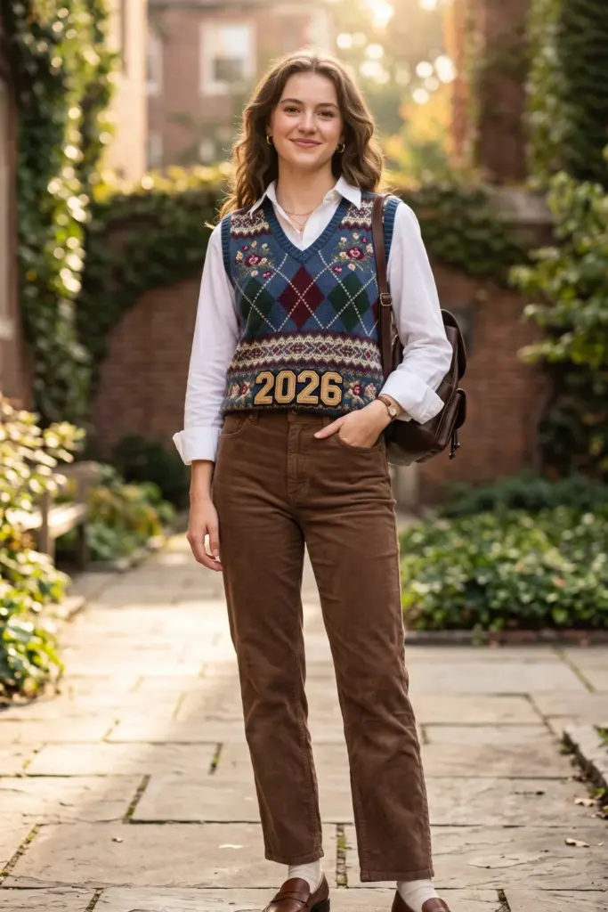 sweater-vest-collared-shirt-corduroy-pants-cute-everyday-school-outfits-pinterest
