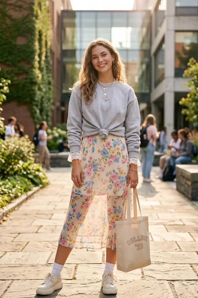 sweatshirt-lace-trim-floral-dress-cute-everyday-school-outfits-pinterest