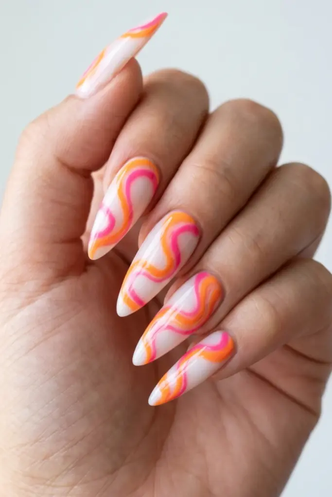 tangerine-dream-hot-pink-marble-twists-stunning-neon-abstract-swirl-acrylic-summer-nails-designs-ideas