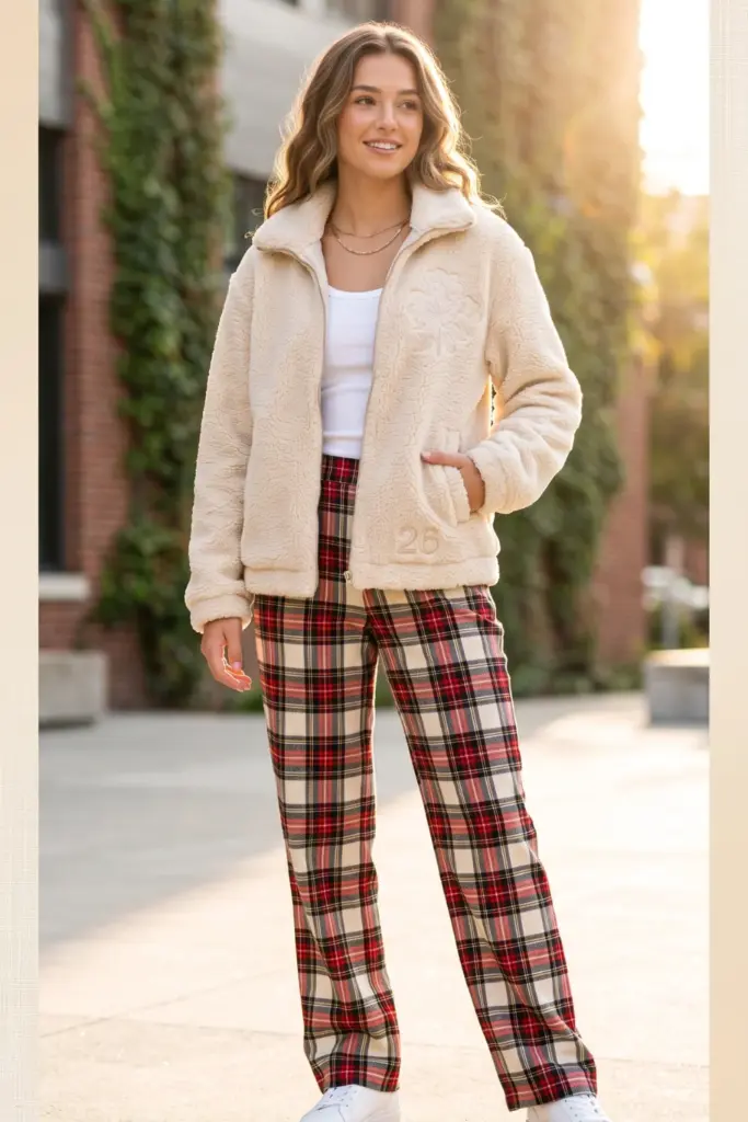 teddy-fleece-zip-up-plaid-trousers-school-outfit-picture-day
