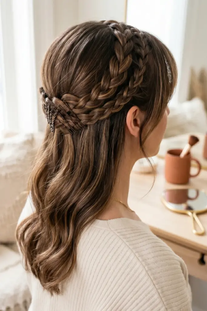 three-strand-braid-headband-easy-school-hairstyles-5-minutes