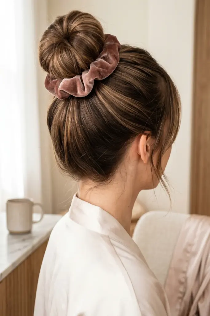 top-knot-scrunchie-cute-back-to-school-hairstyles-busy-mornings