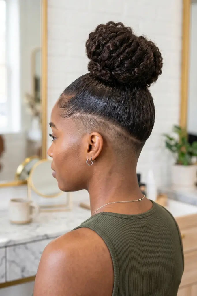 top-knot-with-shaved-sides-cute-trendy-back-to-school-hairstyles-black-women-ideas