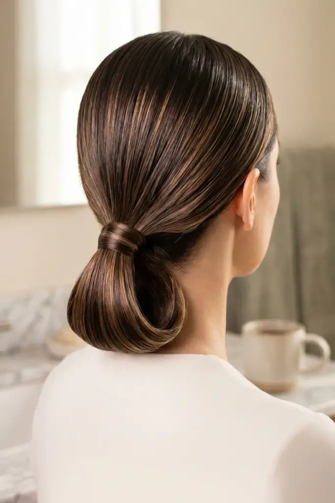 tucked-under-sleek-low-ponytail-heatless-cute-back-to-school-hairstyles-healthy-hair