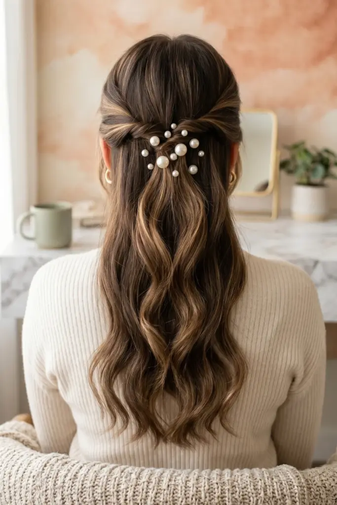 twisted-half-up-pearl-pins-fall-hairstyles