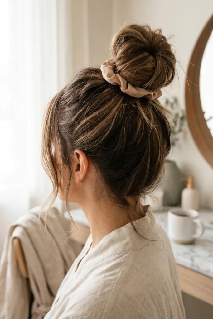 two-minute-messy-bun-cute-back-to-school-hairstyles-busy-mornings