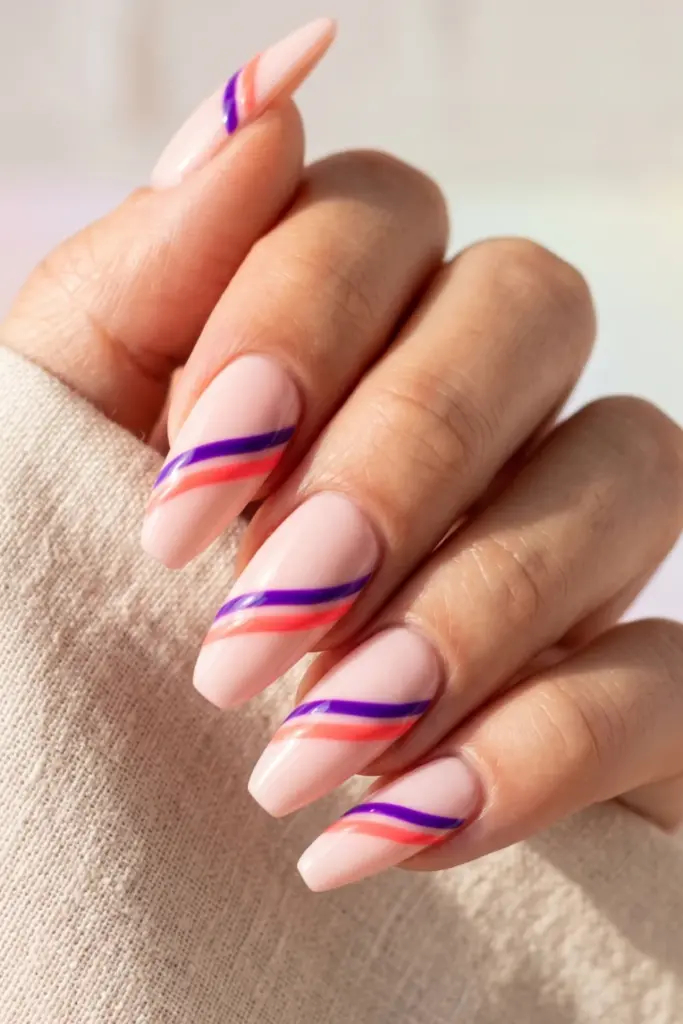 ultra-violet-neon-coral-swoosh-nails-stunning-neon-abstract-swirl-acrylic-summer-nails-designs-ideas