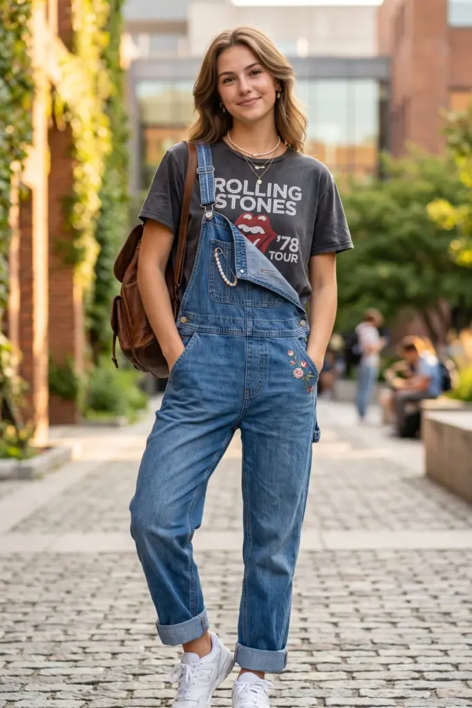 vintage-band-tee-overalls-sneakers-school-outfit-picture-day