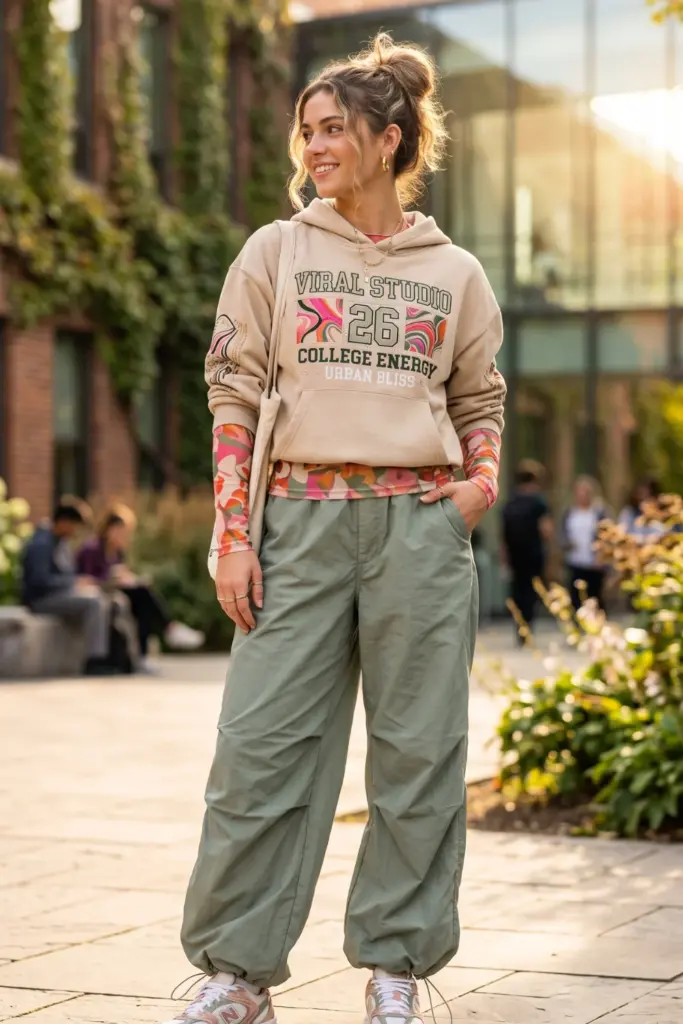 viral-trendy-school-outfits-hoodie-mesh-layering-top-parachute-pants-chic-ideas