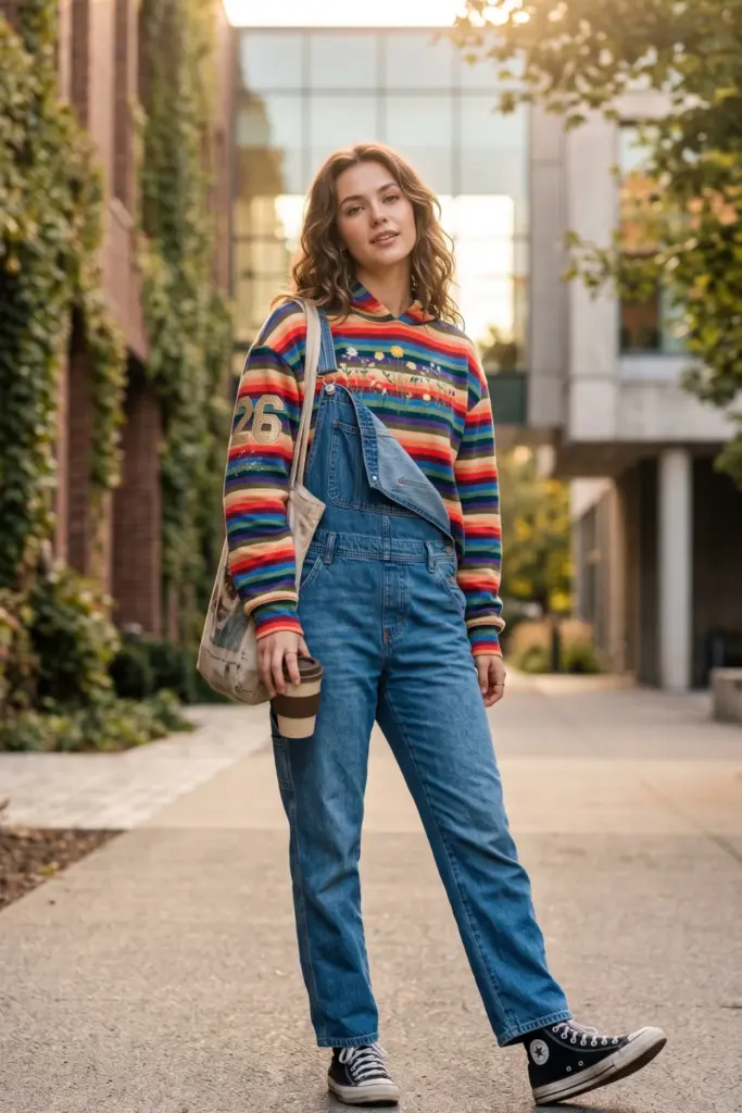 viral-trendy-school-outfits-hoodie-overalls-dungarees-converse-chic-ideas
