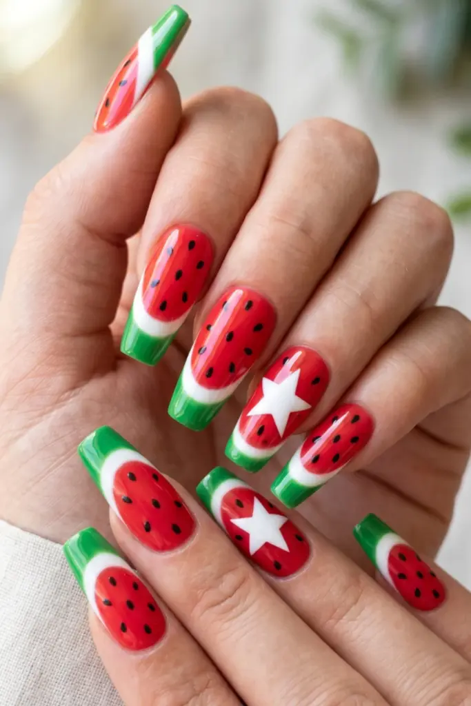 watermelon-star-easy-press-on-nail-ideas-fourth-july-weekend-designs