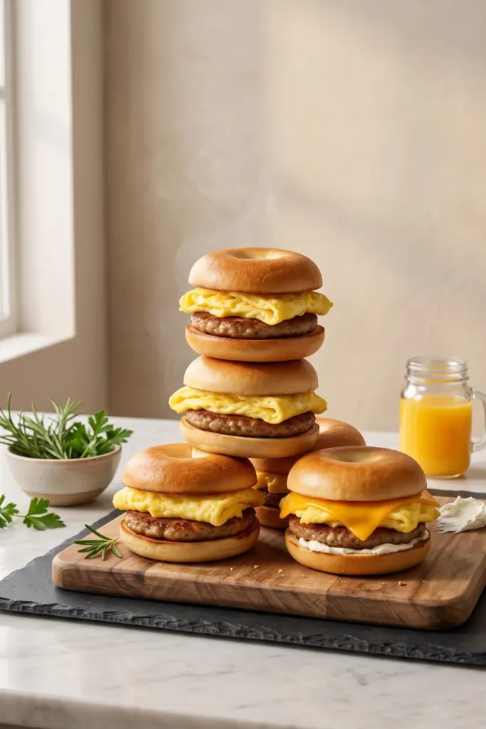 mini-breakfast-bagel-sliders-egg-sausage