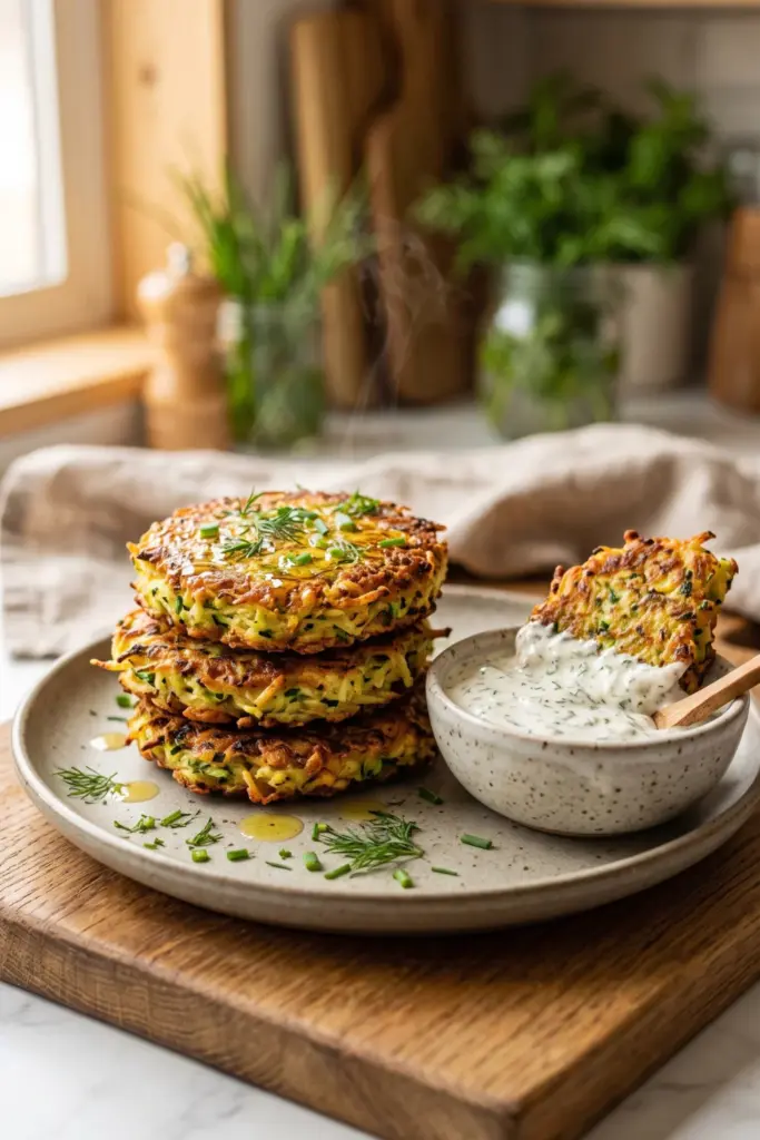 zucchini-fritters-with-ranch-dip-cozy-back-to-school-lunch-recipe-ideas-kids-will-actually-eat
