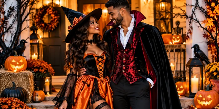 Best easy Halloween couple outfit design ideas for 2026 featuring stylish witch and vampire costumes for couples, perfect for Halloween parties and photos