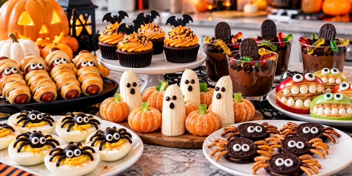 Best easy Halloween recipes for kids featuring spooky cupcakes, mummy hot dogs, banana ghosts, spider cookies, and fun Halloween snacks.