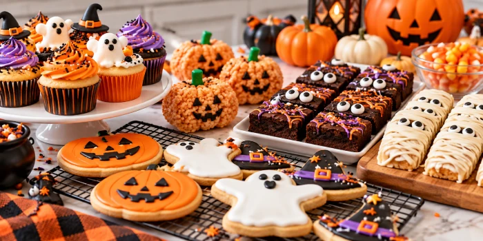 Best Halloween baking ideas kids can make easily, featuring fun ghost cupcakes, pumpkin treats, spooky brownies, cookies, and festive Halloween desserts.