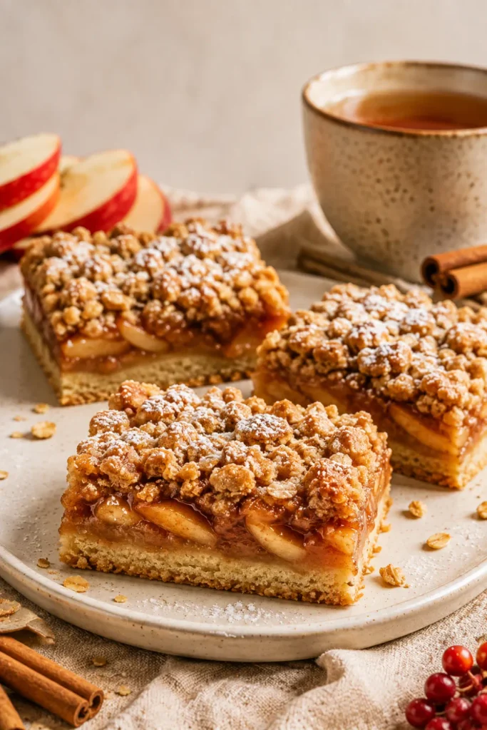 Buttery apple cinnamon crumble bars with tender apple filling and oat topping are the best winter baking recipe ideas for cozy days.