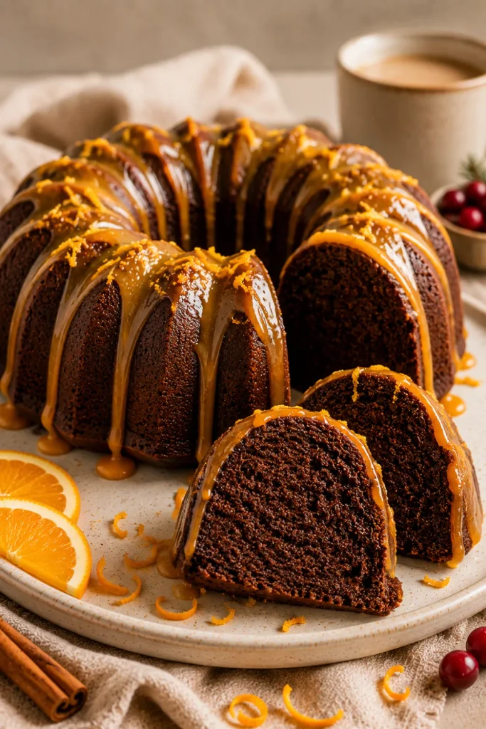 Rich chocolate orange Bundt cake with citrus glaze is one of the best winter baking recipe ideas for cozy days.