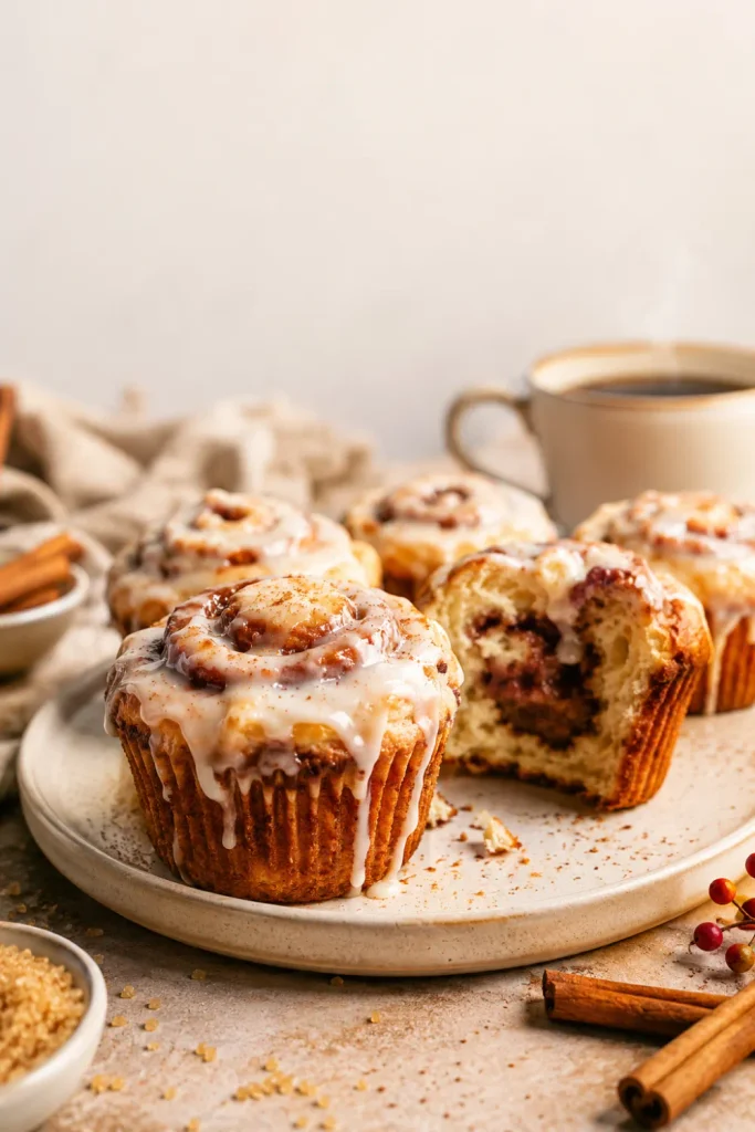 Cinnamon roll muffins with cinnamon-sugar swirls and sweet glaze are among the best winter baking recipe ideas for cozy days.