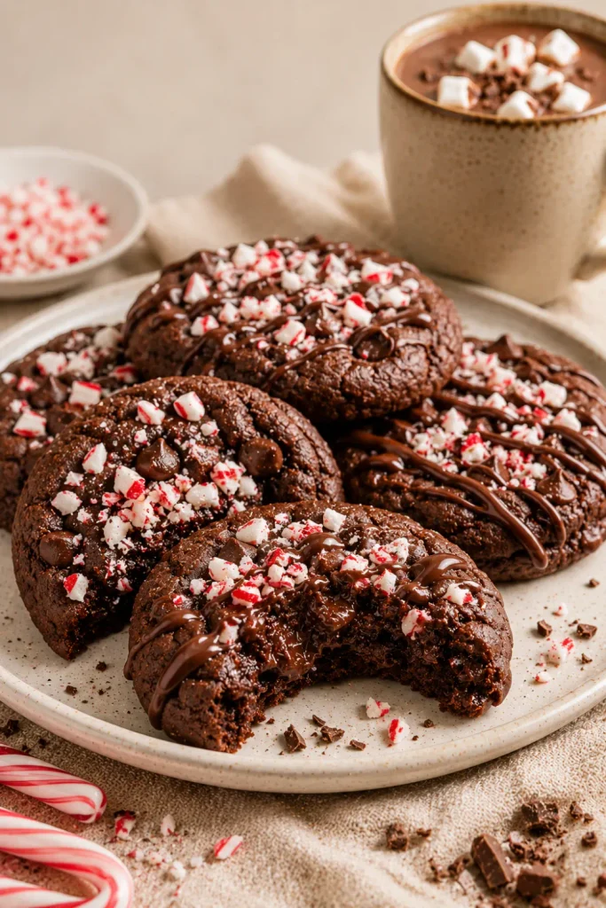 Rich chocolate peppermint cookies topped with crushed candy are among the best winter baking recipe ideas for cozy days.