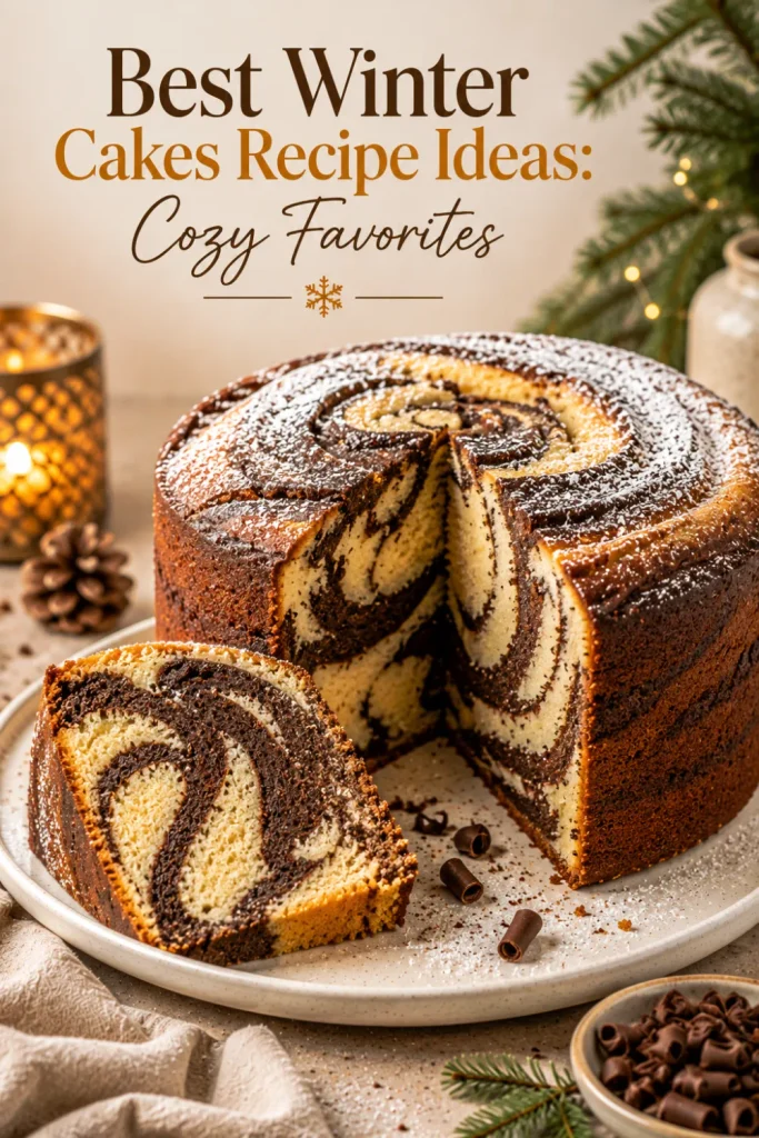 Classic marble cake showing vanilla and chocolate swirls with a moist, tender crumb for Best Winter Cakes Recipe Ideas: Cozy Favorites.