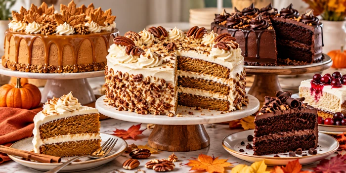 Easy Thanksgiving cake ideas for back-to-school featuring festive pumpkin, spice, chocolate, and layered fall cakes for family celebrations and autumn treats.
