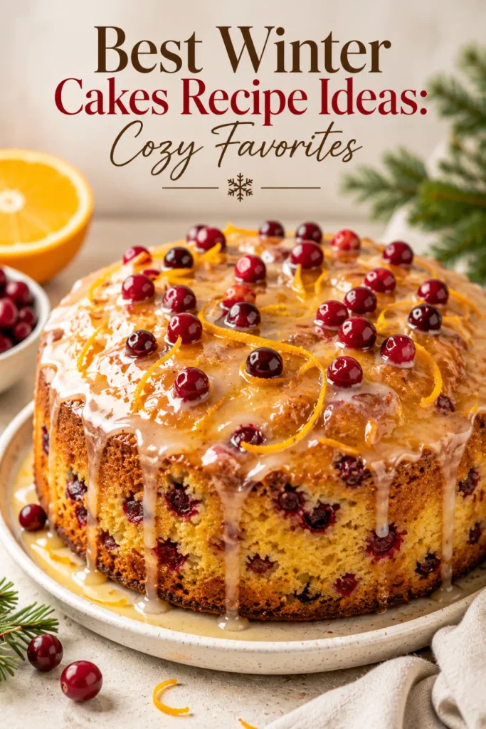 Moist orange cranberry winter cake finished with glossy citrus glaze, fresh cranberries, and orange zest for Best Winter Cakes Recipe Ideas: Cozy Favorites.