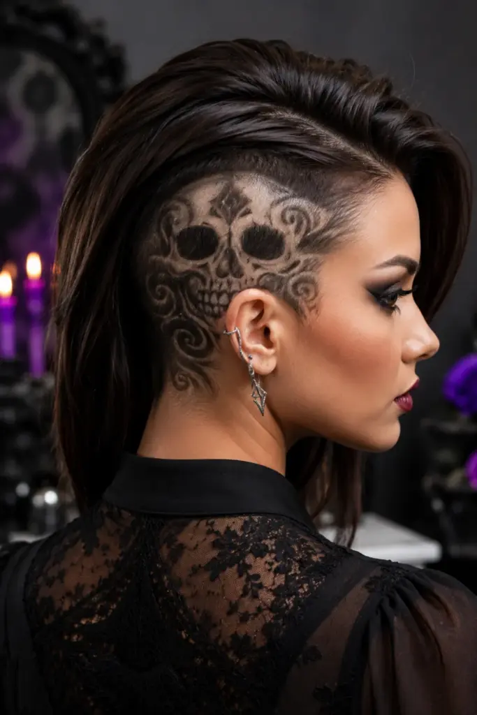 Modern undercut skull stencil hair design with crisp shaved details for Easy Best Halloween Hair Design Ideas for Stunning Looks