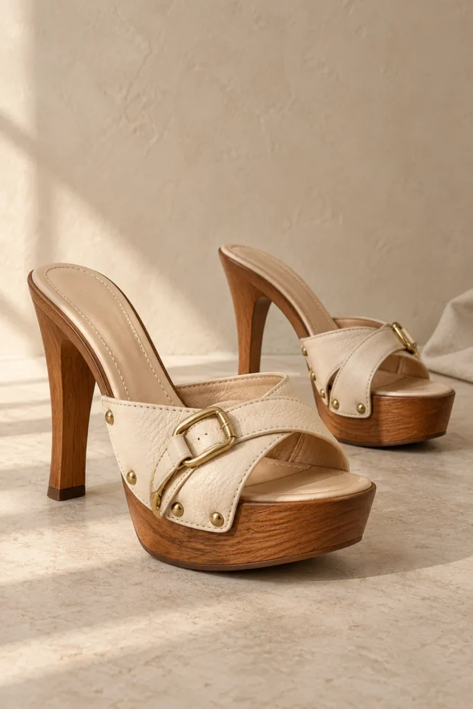 Dior wooden platform high heels featuring elegant designer details, a stylish elevated sole, and chic luxury footwear styling ideas for fashionable women.